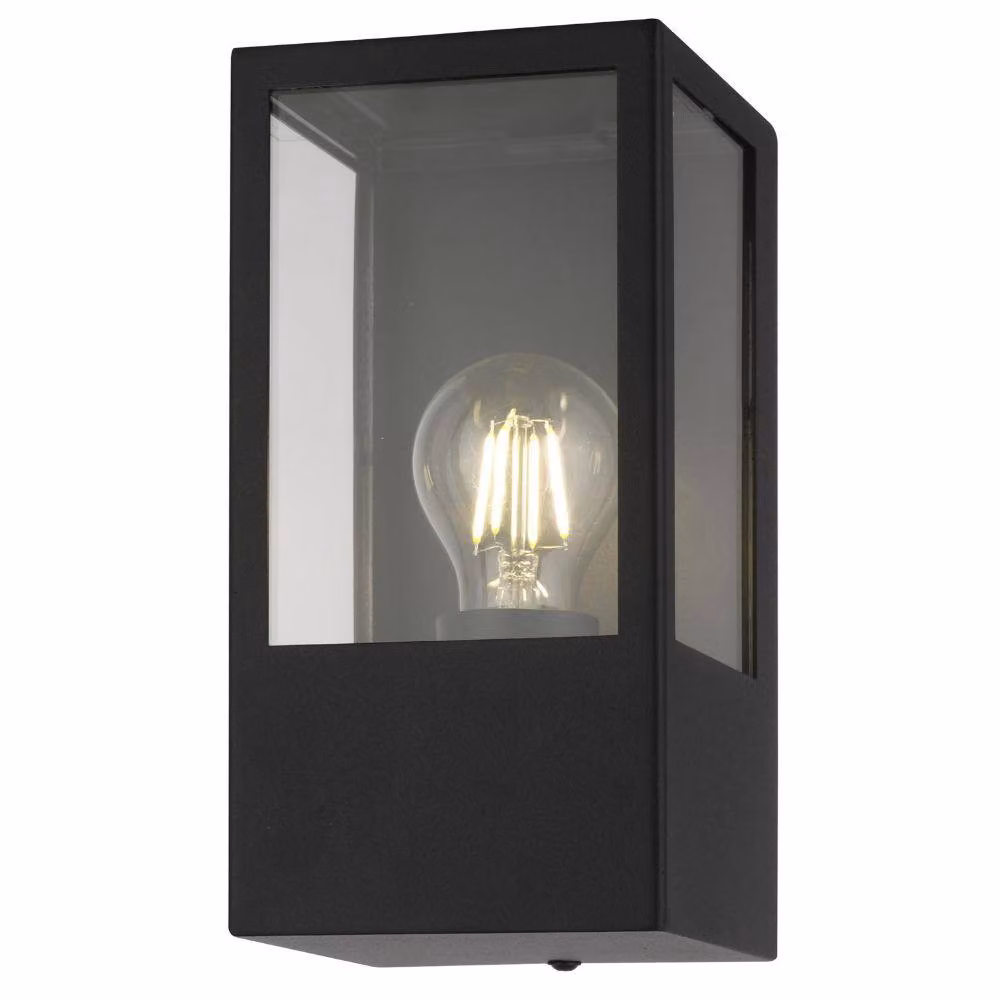 CGC Lighting Dave Black E27 Modern Outdoor Wall Lantern with Transparent Glass Diffuser, IP54 Weatherproof, Black Stainless Steel and Aluminium – 3