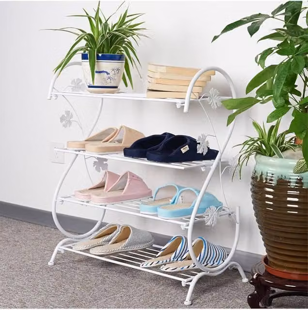 Living and Home 4-Tier White Metal Vintage S-Shape Freestanding Shoe Rack – 1