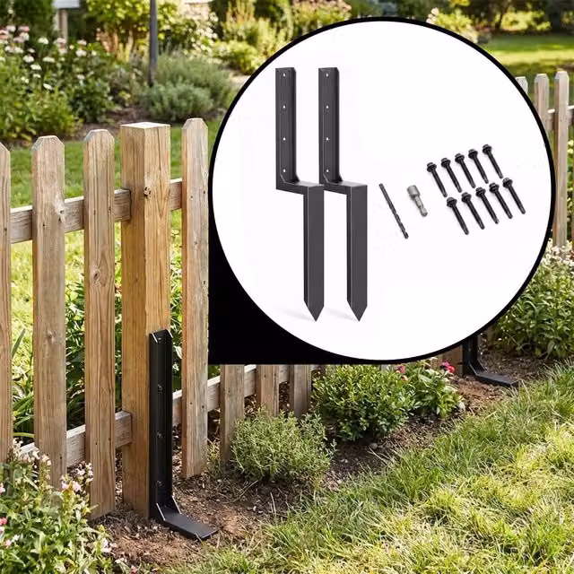 Nicoman Black Metal In-Ground Fence Post Support Repair Kit
