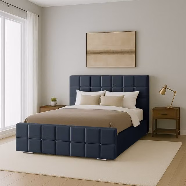 Desire Deco Andrea Upholstered Velvet Bed Frame in Grey, W/D/H: 140 x 200 cm