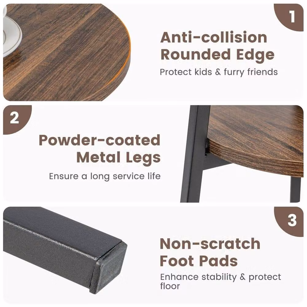 Kelvenix Round 2-Tier Wood Side Table in Brown – 3