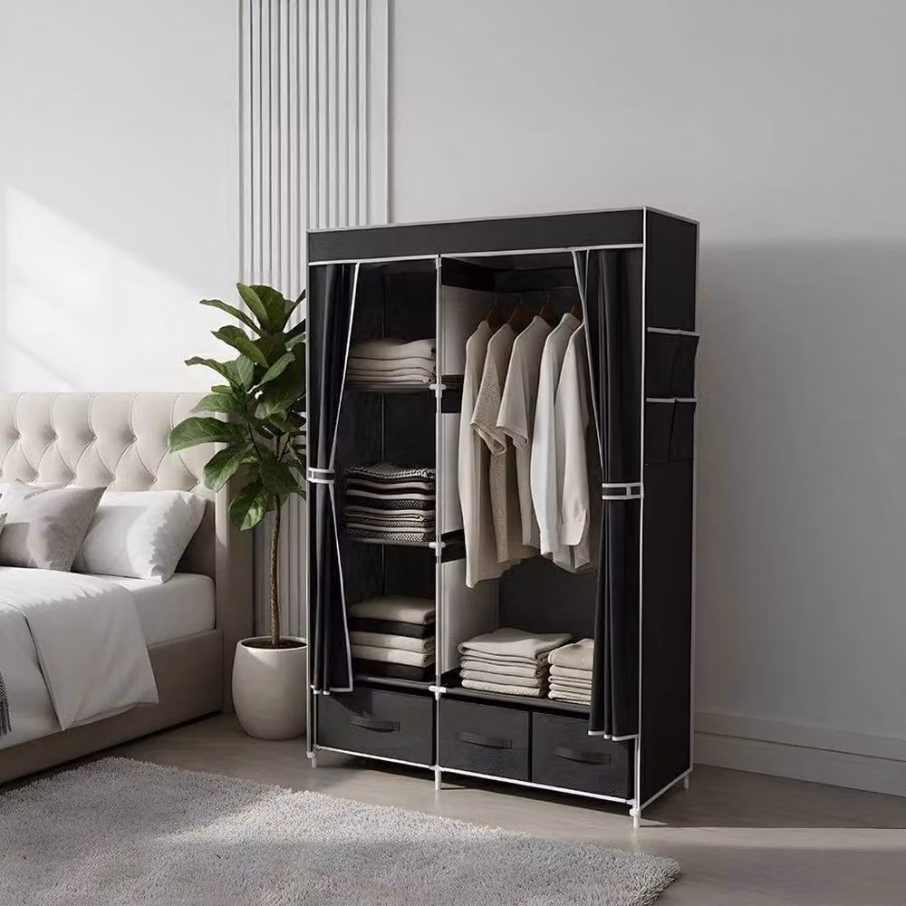 FORGEVIO Black Fabric and Metal Wardrobe Hanging Rail, H 165.0 cm x W 104.0 cm – 4