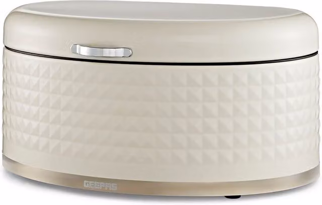 Geepas Argyle 9L Bread Bin Carbon Steel Container with Flip-Open Lid in Beige