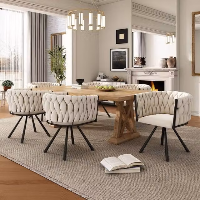 ModernLuxe 6 Pack Beige Velvet Swivel Dining Chairs with Padded Backrest and Metal Legs