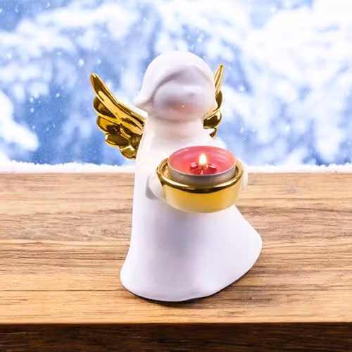 St Helens Home & Garden Ceramic Winged Angel Tealight Holder in White and Gold – 2
