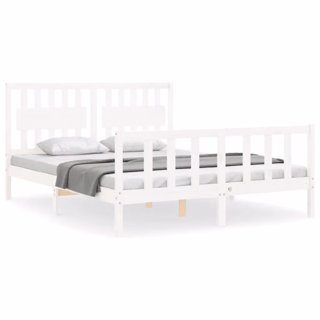 Berkfield Home White Solid Pine Wood Bed Frame with Headboard W/D/H: 160 x 200 cm – 2