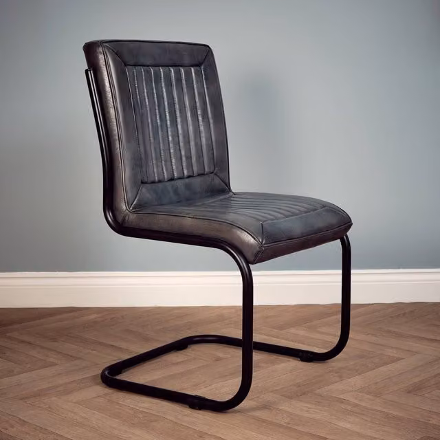 Elm Home And Garden Modern Grey Leather and Metal Dining Chair