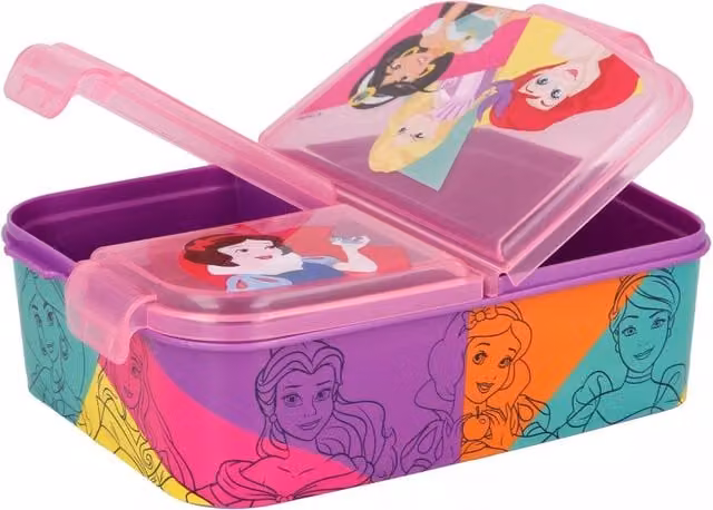 Stor Disney Princess 3-Compartment Leakproof School Lunch Box in Pink and Multicolour, W: 16.5 cm