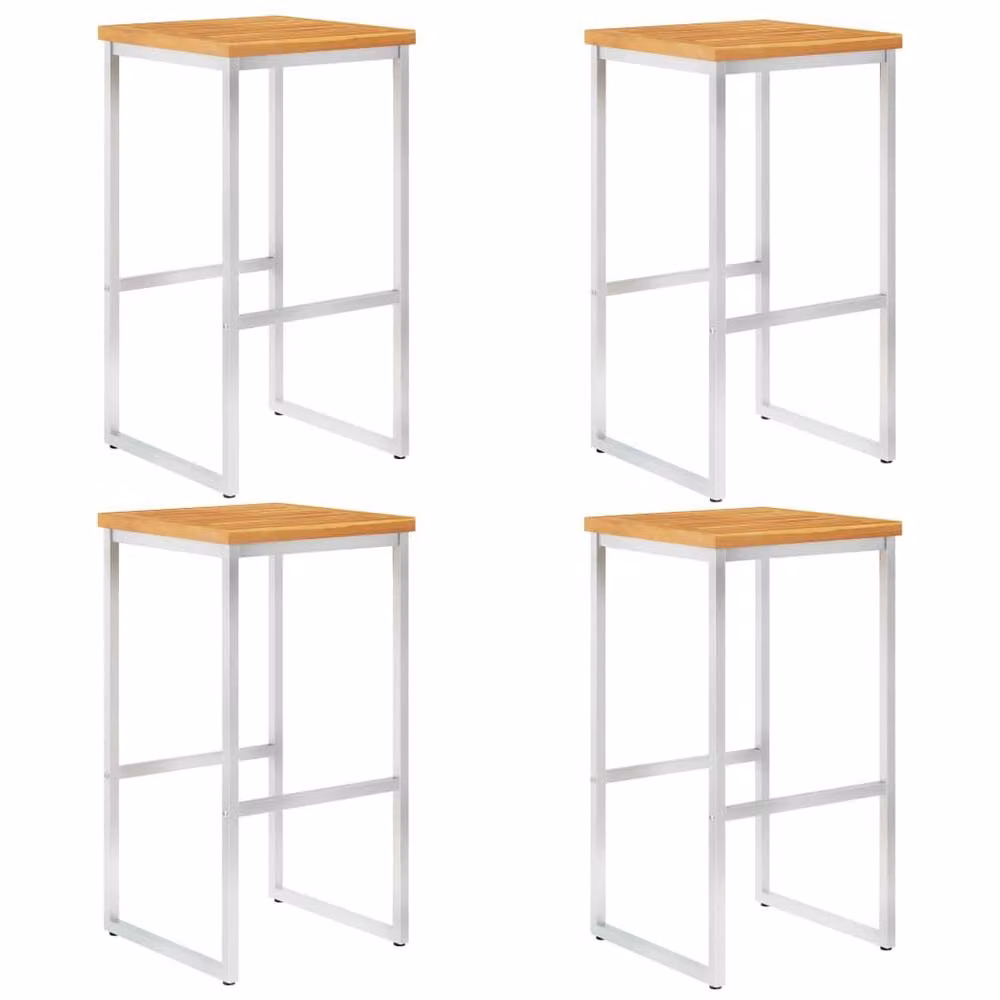 Berkfield Home Set of 4 Durable Bar Chairs in Brown Acacia Wood and Stainless Steel