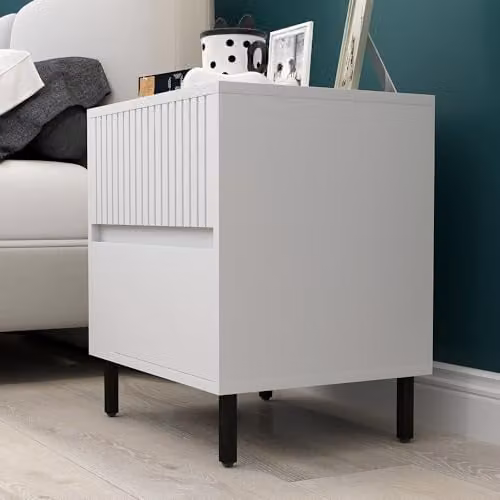 HOMCOM Modern White Bedside Table with 2 Drawers and Metal Legs – 4