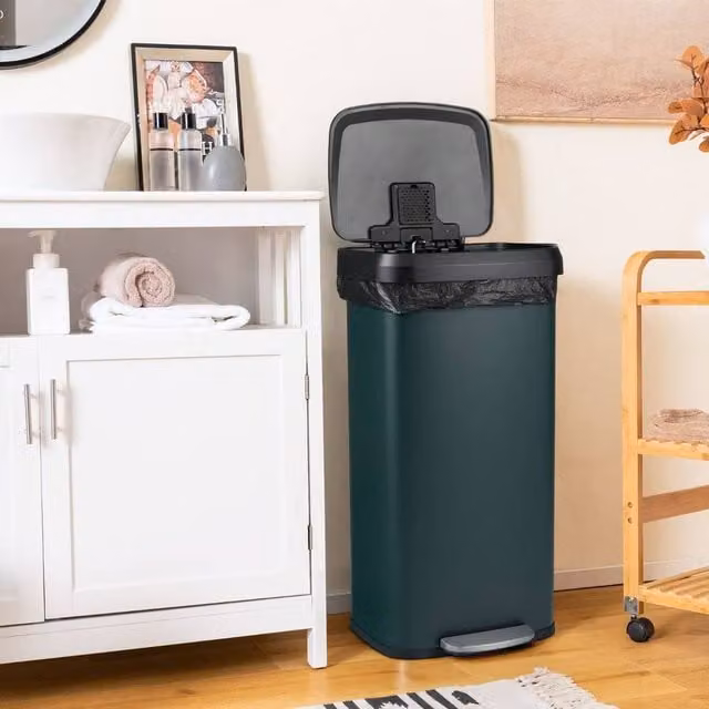 Costway 68L Stainless Steel Recycling Pedal Bin with Soft Close and Odour Filter in Green