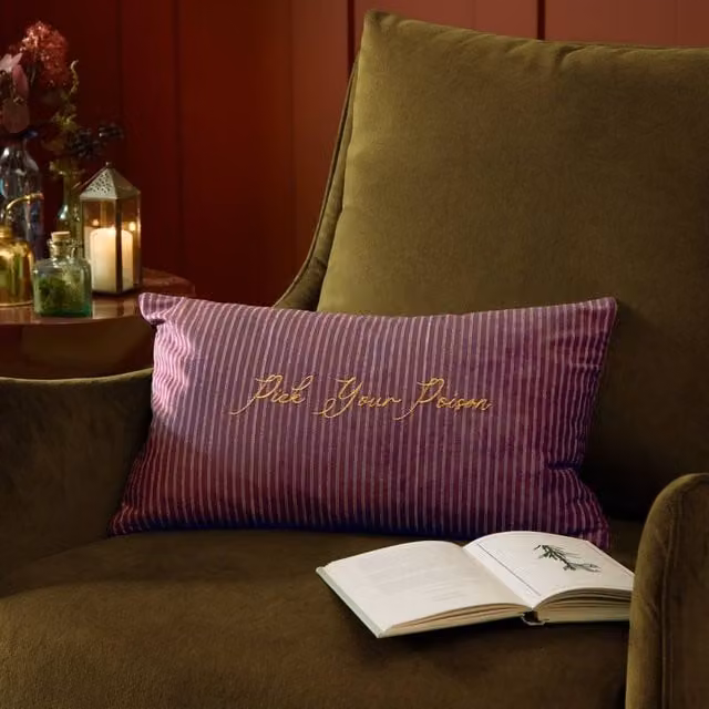 Furn Pick Your Poison Velvet Halloween Cushion, Multicolour and Gold, W: 50 cm, H: 30 cm, D: 1 cm – 1