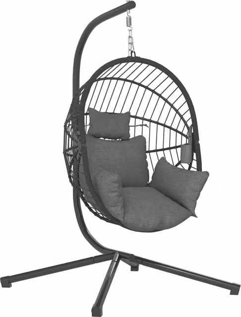 Outsunny Grey Outdoor Egg Swing Chair with Metal Stand and Padded Cushions
