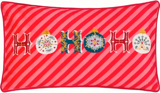 Make it a Home Ho Ho Ho Red Velvet Piped Rectangular Cushion with Feather and Polyester Filling