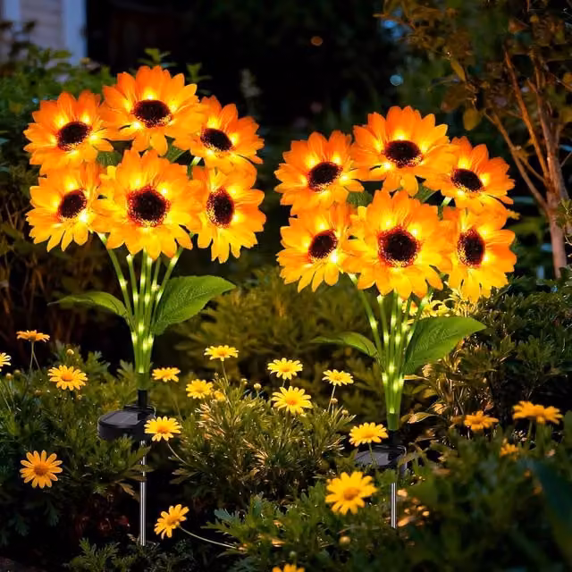 Garwarm Solar Powered Artificial Sunflower Garden Lights in Yellow and Multicolour