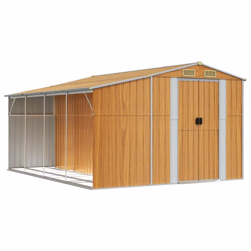 Berkfield Home Garden Shed in Light Brown, Galvanised Steel, W/D/H: 277 x 365.5 x 179 cm – 2