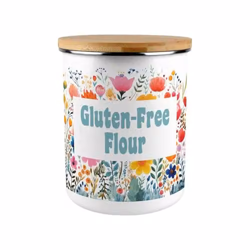 Purely Home Floral Enamel Gluten-Free Flour Storage Canister, 2.7 l, Multicolour and Pink – 1