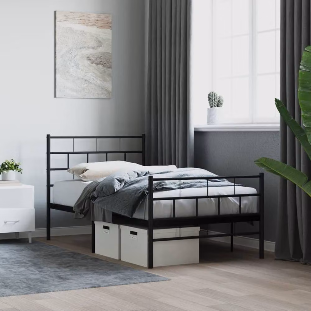 Berkfield Home Metal Bed Frame with Headboard and Footboard, Black, W/D/H: 90 x 200 x 95 cm – 2
