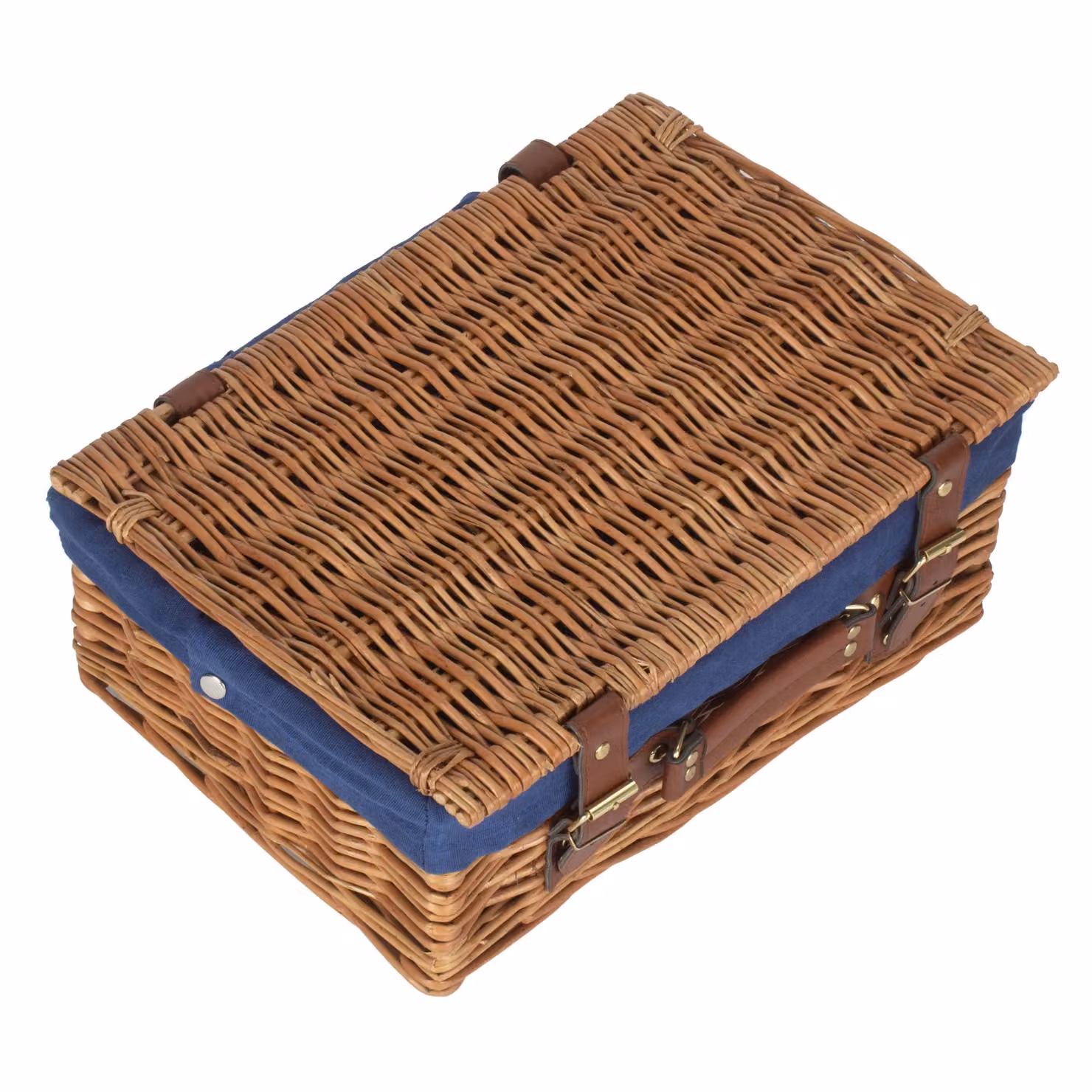 Red Hamper Wicker Picnic Basket with Blue Cotton Lining and Open Weave Rattan Design – 2