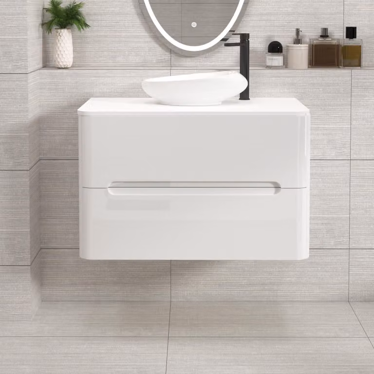 Royal Bathrooms Venice 800mm Wall Hung Gloss White Vanity Unit with 2 Drawers and Nova Basin