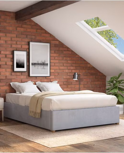 Aspire Upholstered Platform Ottoman Bed Frame in Grey Plush Velvet, Super King, W: 200 cm x D: 200 cm
