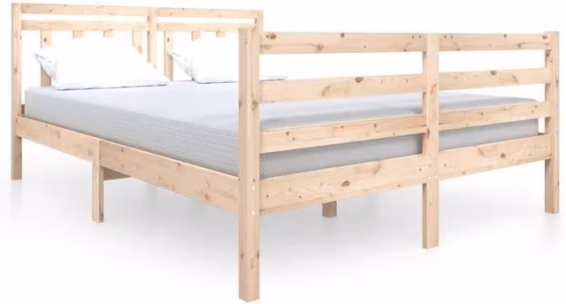 Berkfield Home Double Bed Frame in Rustic Beige Solid Pine Wood, W: 135 cm, L: 190 cm