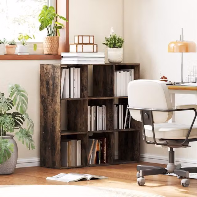 HOMCOM 9 Cube Wooden Storage Cabinet in Rustic Brown
