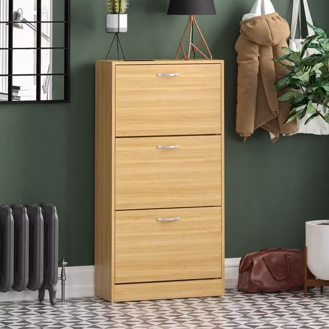 Vida Designs Modern 3 Drawer Pine Shoe Cabinet in Brown and Yellow