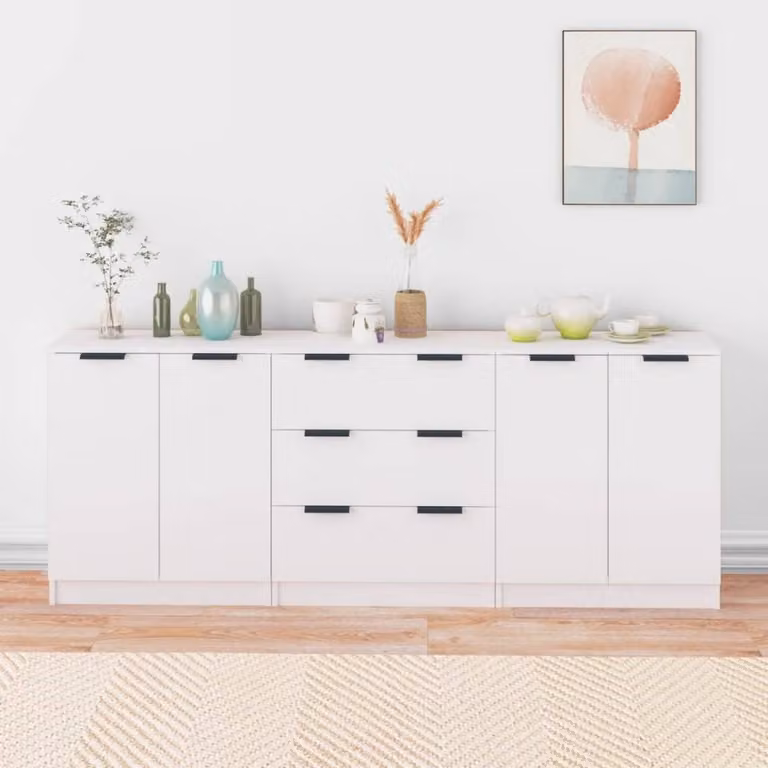Berkfield Home Decorative 3 Piece Sideboard Set in White Matt MDF