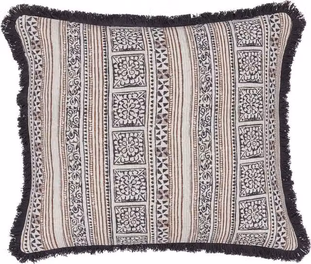 Bedeck of Belfast Zenda Square Cotton Cushion, Anthracite and Beige, W/D/H: 50 x 50 x 50 cm