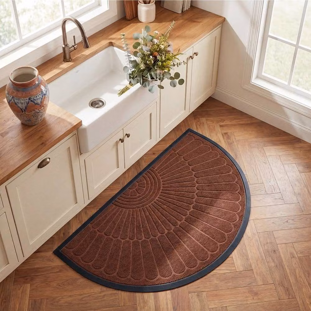 NESTLUNE Brown Semi-circle Non-Slip Washable Indoor Door Mat – 5