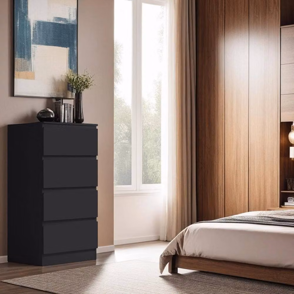 FORGEVIO Modern 4 Drawer Chest of Drawers in Black Matt – 4