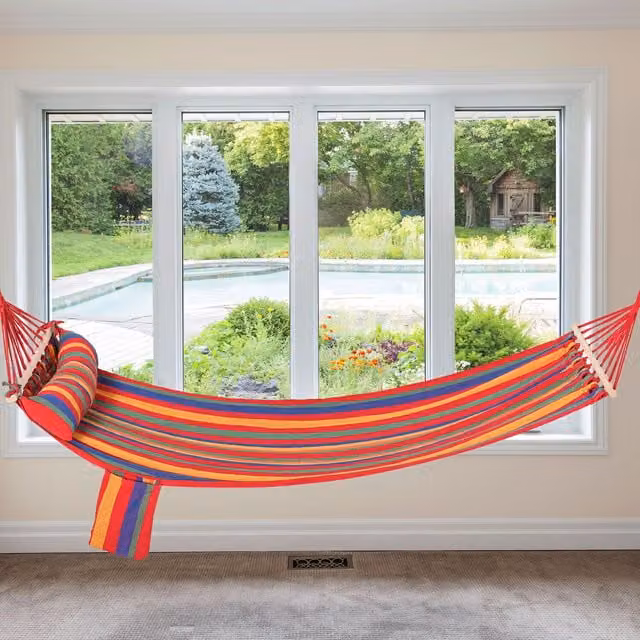 Outsunny Boho Cotton Striped Hammock Swing in Multicolour Rainbow Stripes