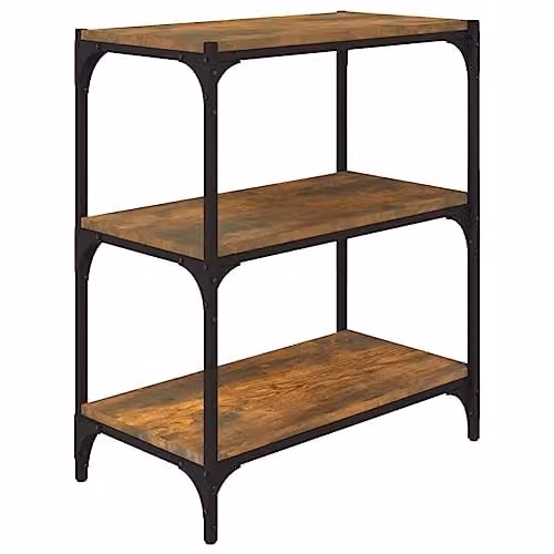 vidaXL Industrial Book Cabinet in Brown Oak with Metal and MDF, W/D/H: 60 x 33 x 70.5 cm