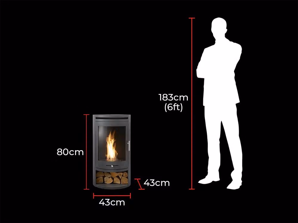 OKO S5 Bio Ethanol Cylinder Stove with Log Storage in Charcoal Grey – 3