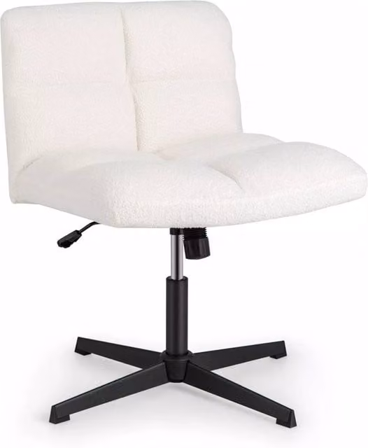 Costway White Bouclé Armless Swivel Task Chair with Height Adjustment for Home Office and Vanity