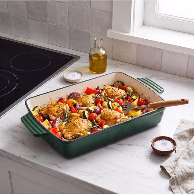 Living and Home Enamelled Cast Iron Roasting Pan, Green, 3 l