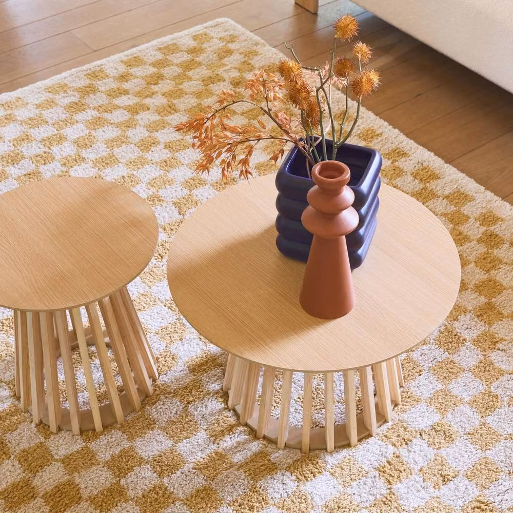 sweeek Retro Checkerboard Interior Rug in Mustard Yellow and Beige, W: 160 cm, D: 230 cm – 3