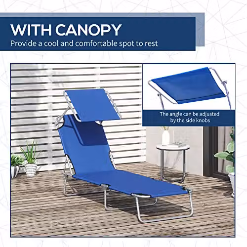 Outsunny Folding Sun Lounger with Canopy in Blue – 5