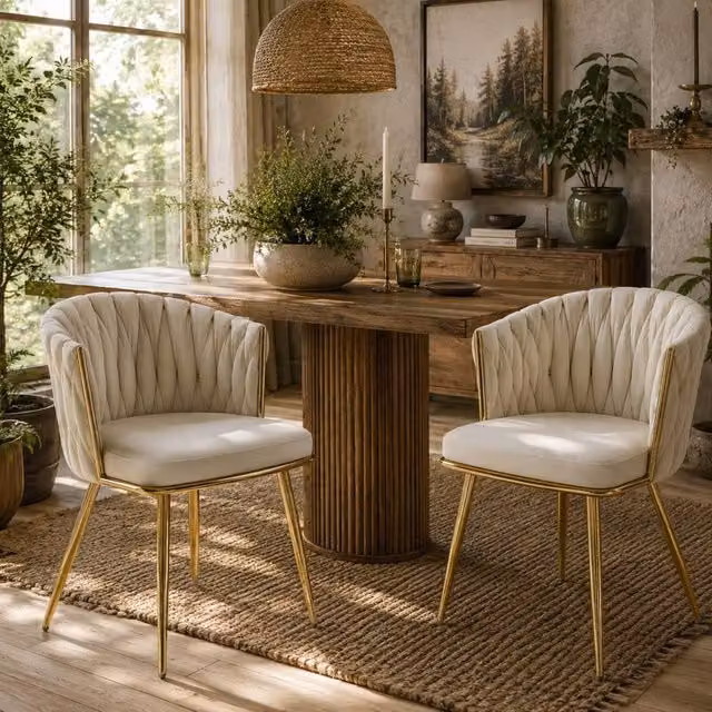 Wyld Haus Sosura Set of 2 Modern Velvet Dining Chairs in Beige and Gold
