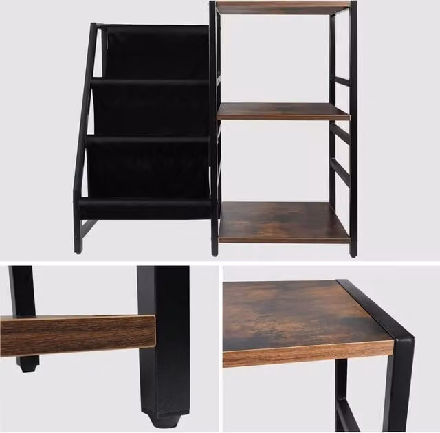Kelvenix Mid-Century Record Player Stand with 3-Tier Vinyl Storage in Brown