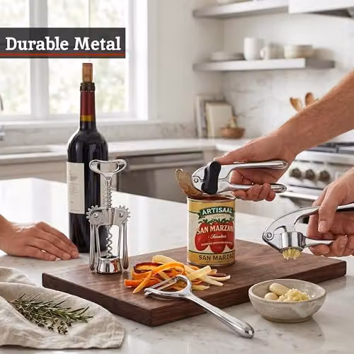 Premier Housewares 5-Piece Kitchen Gadget Set in Silver and Black with Wooden Stand – 4