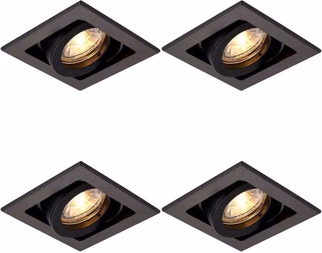 Loops 4 Pack Single Recessed Boxed Downlight, 50W GU10, Matt Black