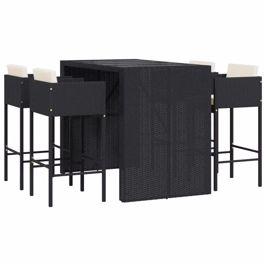 Berkfield Home 5 Piece Garden Bar Set with Cushions in Black Poly Rattan and Steel – 2