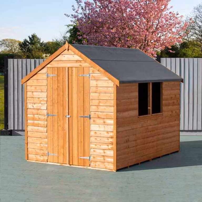 Shires Overlap 8 x 6 DD Value Gable Wooden Shed with Window in Brown, W: 243.8 cm, D: 205.6 cm, H: 182.8 cm