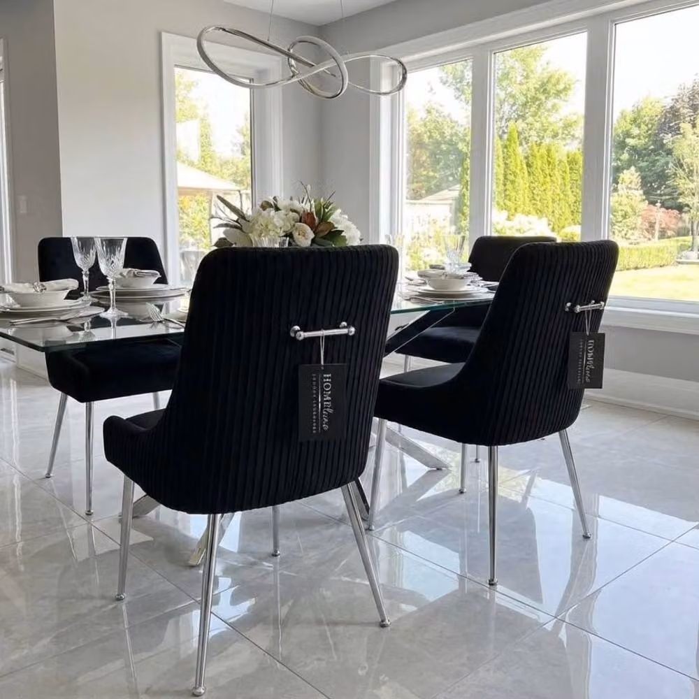 Home Deluxe Vienna Velvet Upholstered Dining Chairs with Armrests in Black and Silver, Set of 2, W/D/H: 62 x 50 x 160 cm – 3