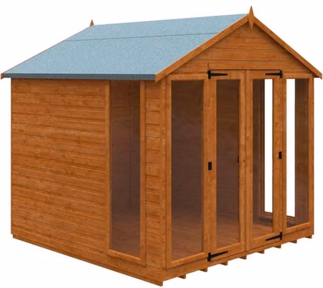 Buttercup Farm Contemporary Summerhouse 12mm Wood Shed in Burnt Orange, W: 235 cm, D: 235 cm, H: 243.7 cm