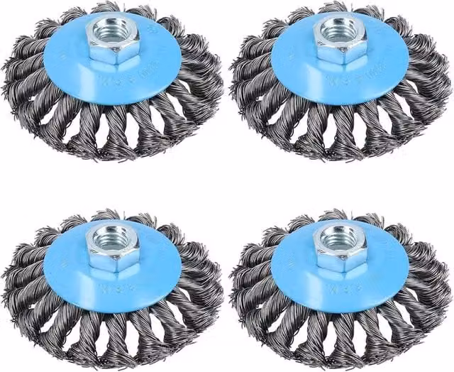 NESTLUNE 4-Piece Blue Twist Knot Wire Brush and Wheel Set for Angle Grinders, 115mm – 1