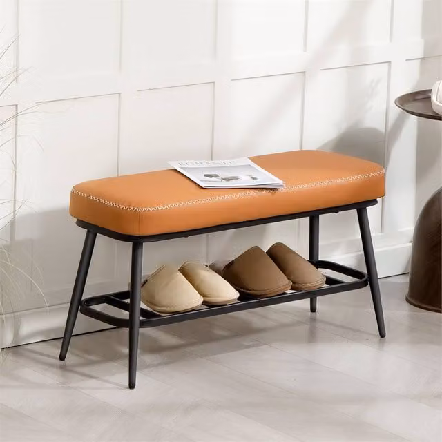 EONLION Brown PU Leather Shoe Storage Bench