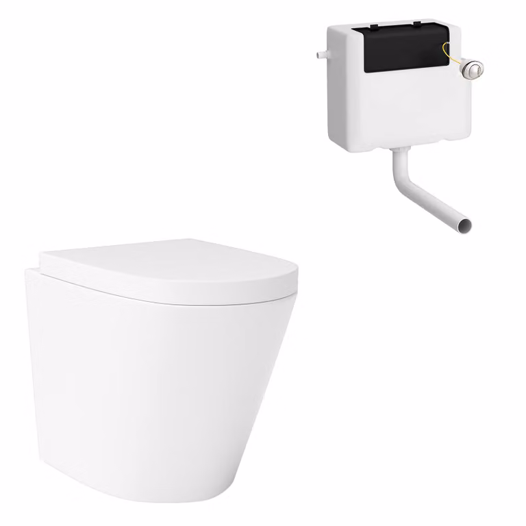 Royal Bathrooms Cesar Rimless Back To Wall Toilet Pan and Soft Close Seat with Concealed Cistern, White Ceramic